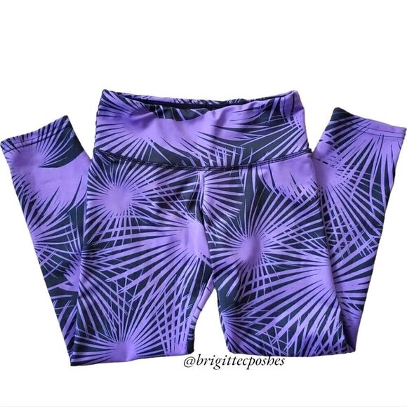 FLYWHEEL Black/Purple Palm Tree Print Leggings - Picture 1 of 6